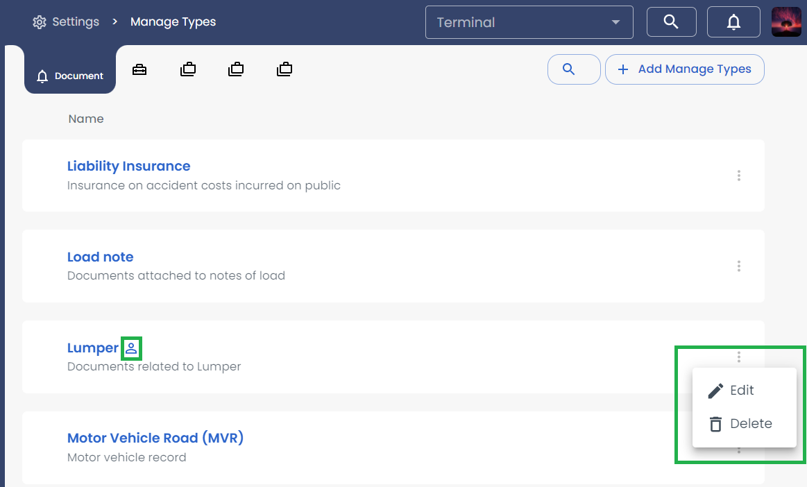 Manage Types